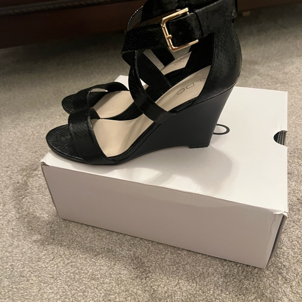 Aldo Black Wedge Sandals